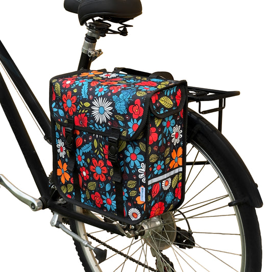 BikyBag Classic Single Pannier Bag for Bicycle Rear Carrier Rack (Floral Fiesta)