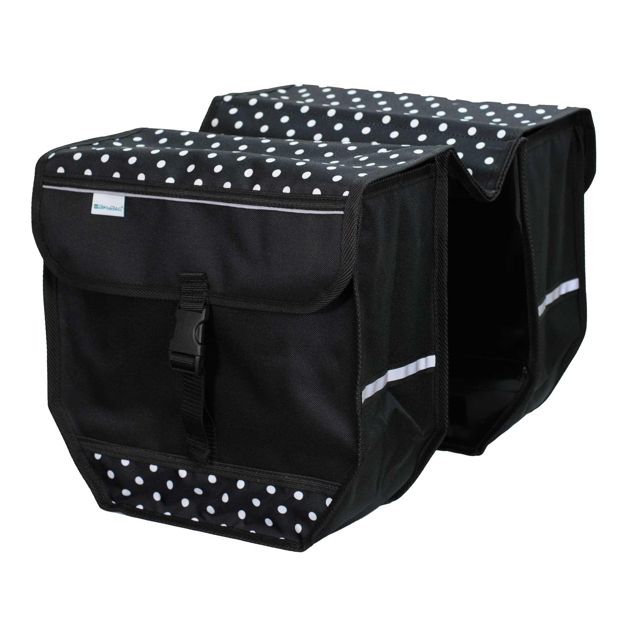 BikyBag Model T - Bicycle Double Pannier Bag (White Polka Dots) - BikyBag