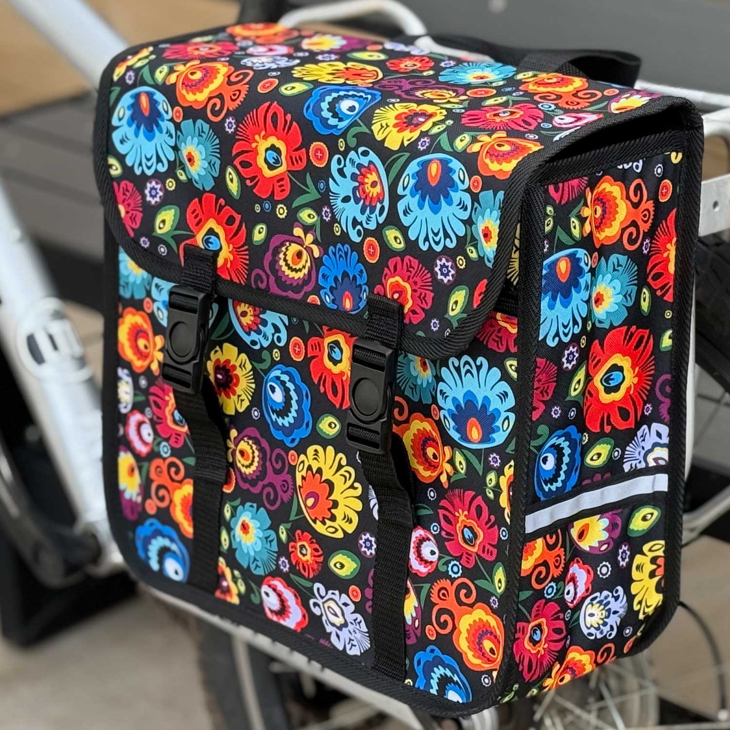 BikyBag Classic Single Pannier Bag for Bicycle Rear Carrier Rack (Folk Flowers)