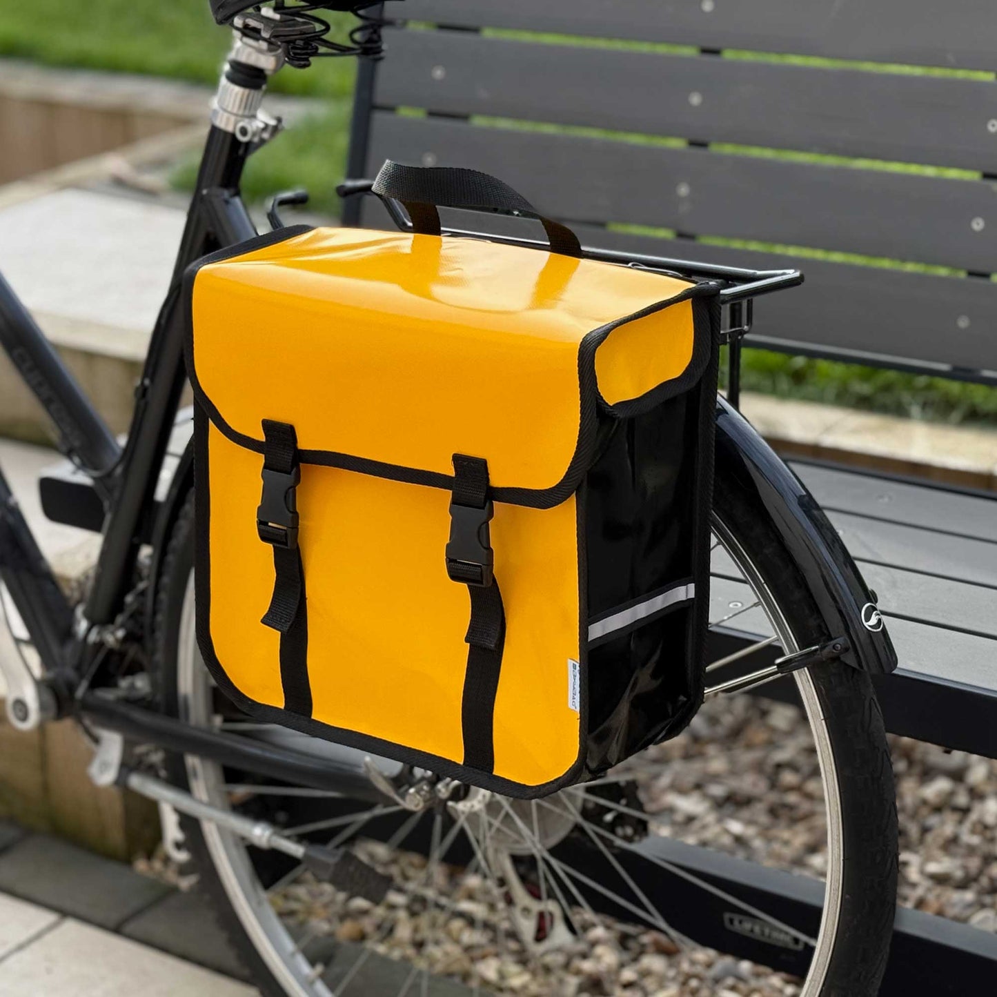 BikyBag Classic CW – Waterproof Single Bike Pannier Bag (13 L, Durable Tarpaulin Material, Clip-On Rear Carrier Rack) 🚴♂️🌧️ (Yellow)