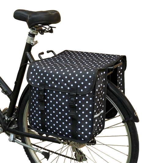 BikyBag Classic CE - Bicycle Double Pannier Bag (White Polka Dots)