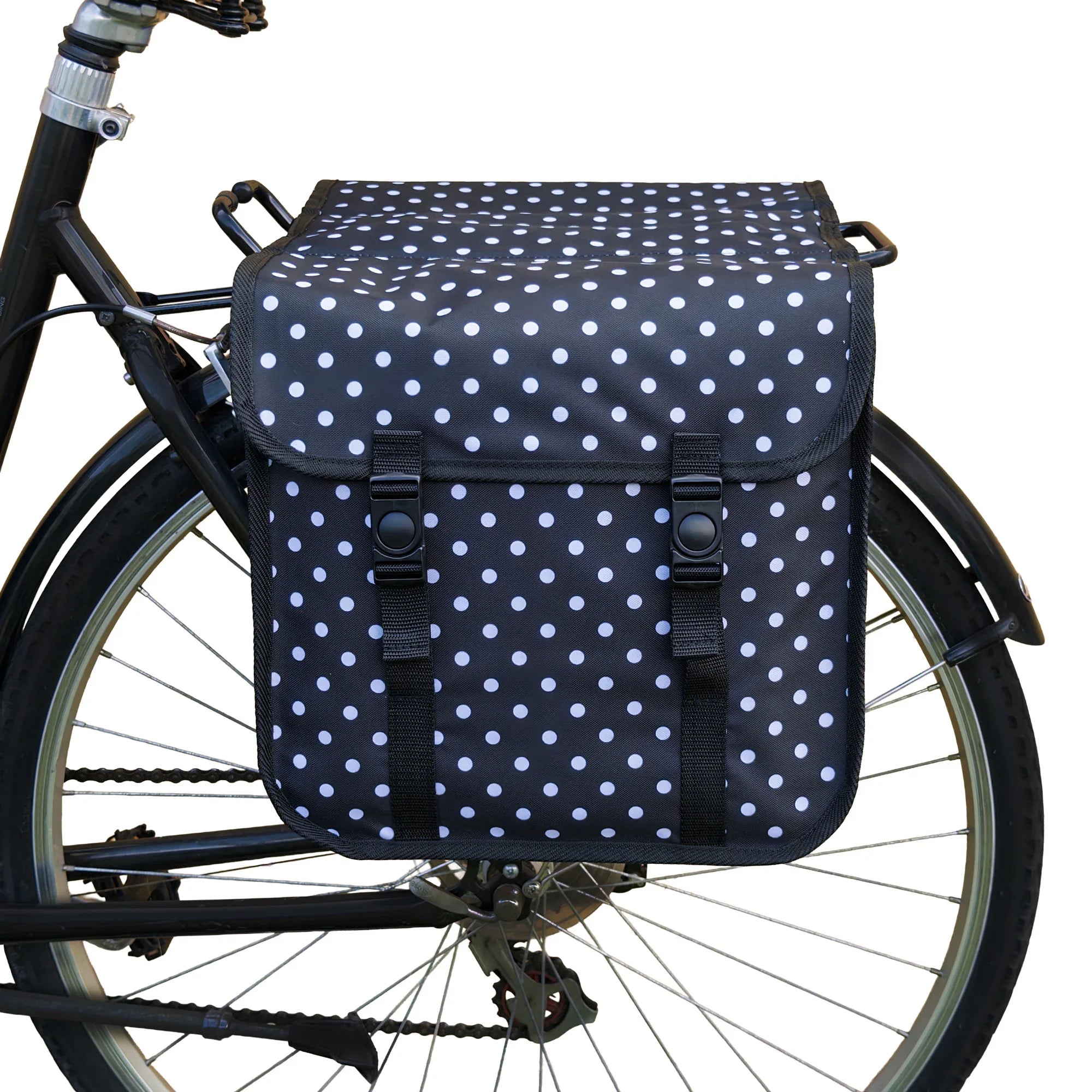Classic CE - Bicycle Double Pannier Bag - White Polka Dots