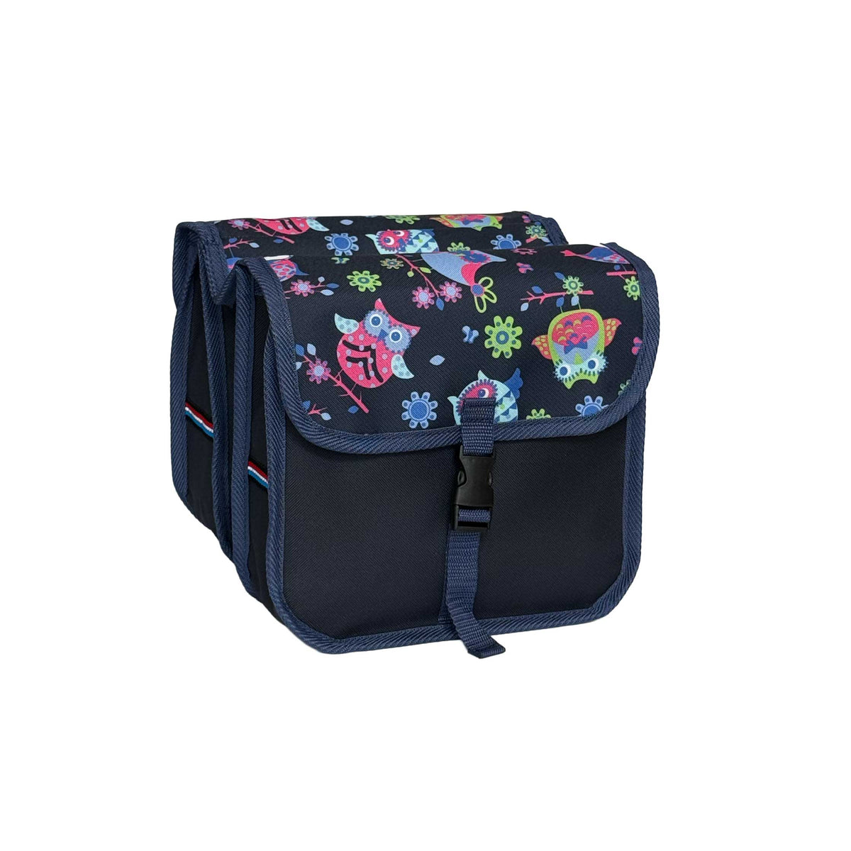 BikyBag Classic Mini kids' bike double pannier, Owls pattern, front view