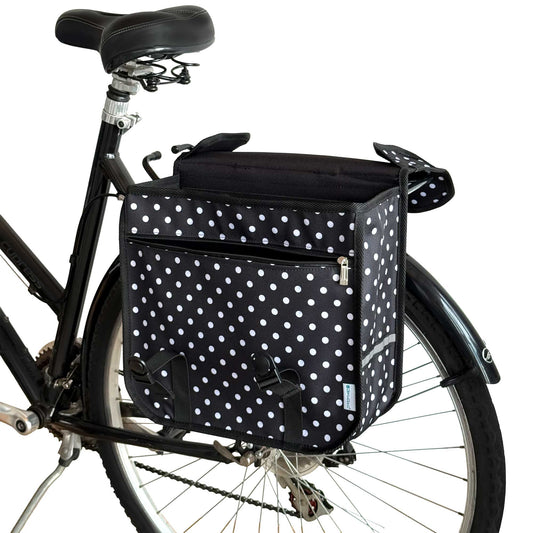 BikyBag Classic One - Single Pannier Bag for Bicycle Rear Carrier Rack (White Polka Dots)