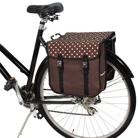 BikyBag Classic - Bicycle Double Pannier Bag (Polka Dots on Brown) - BikyBag