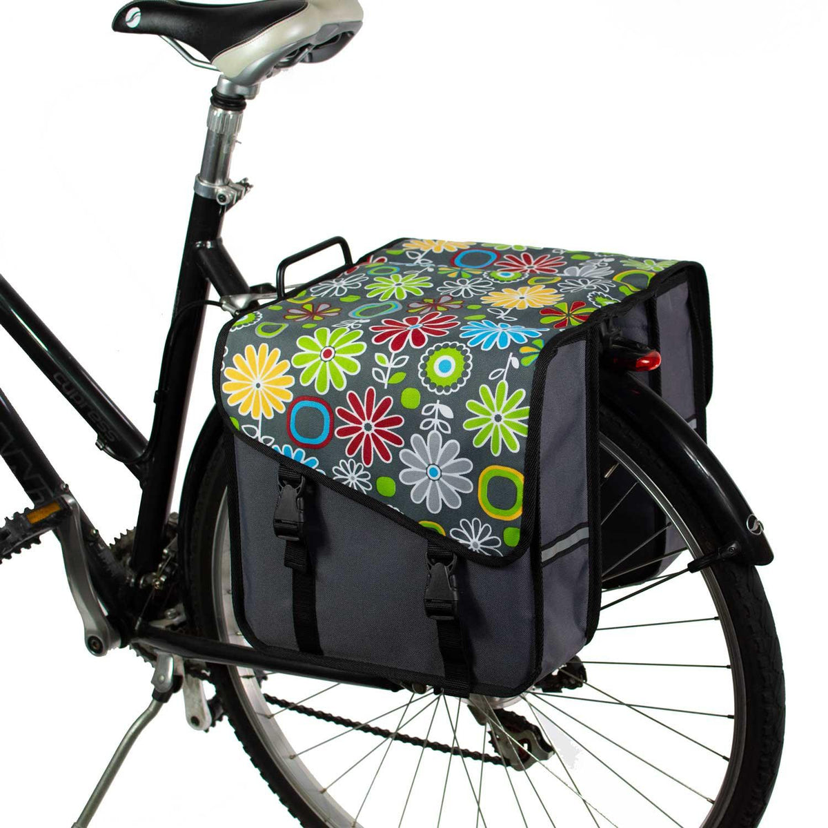 BikyBag Classic CS - Doppelpacktaschen fürs Fahrrad (Graue Gänseblümchen) - BikyBag