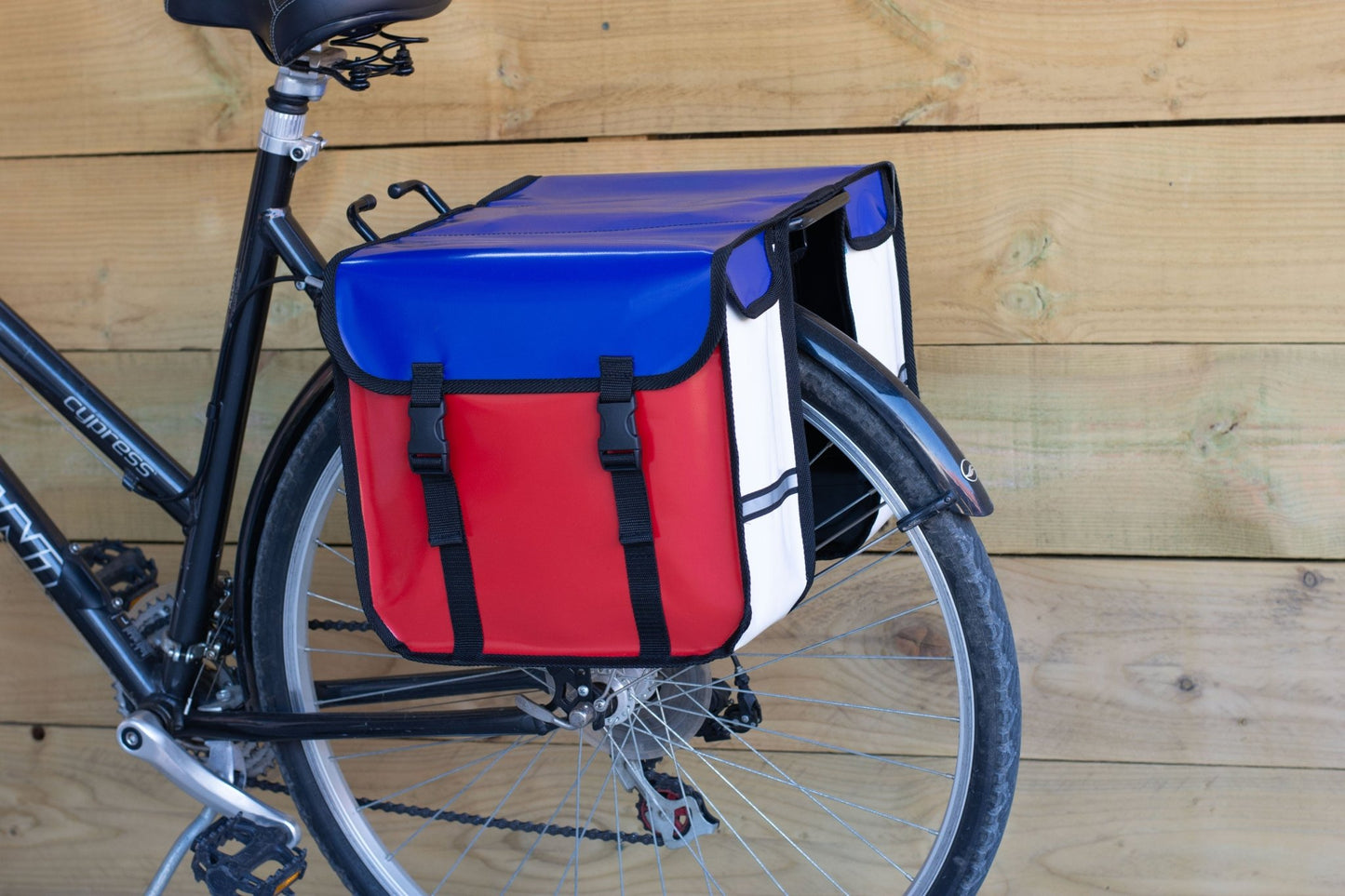BikyBag Classic CW - Waterproof Bicycle Double Panniers (Blue Red White) - BikyBag