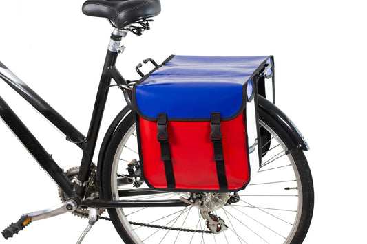 BikyBag Classic CW - Waterproof Bicycle Double Panniers (Blue Red White) - BikyBag