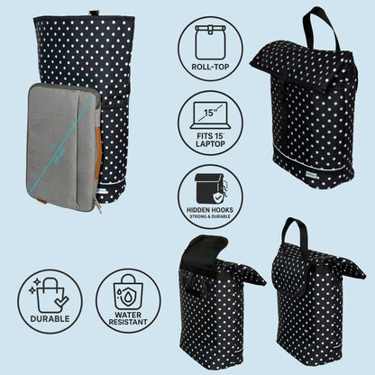 BikyBag Shopper - 16L - Water-Resistant Cycling Bag BikyBag (White Polka Dots)