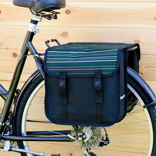 BikyBag Classic - Bicycle Double Pannier Bag (Green Stripes)