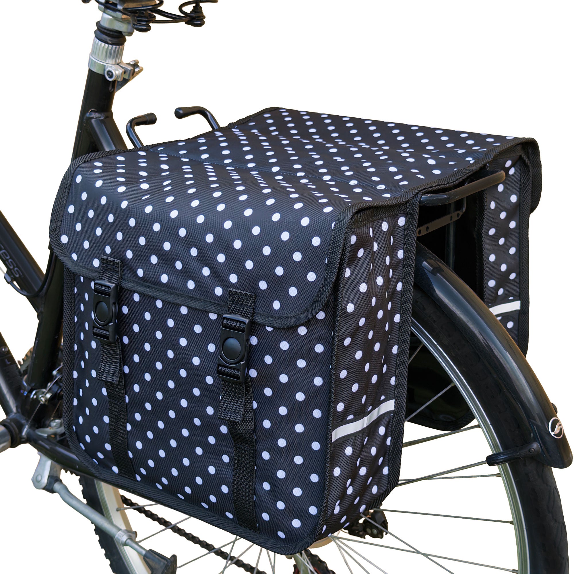Classic CE - Bicycle Double Pannier Bag - White Polka Dots