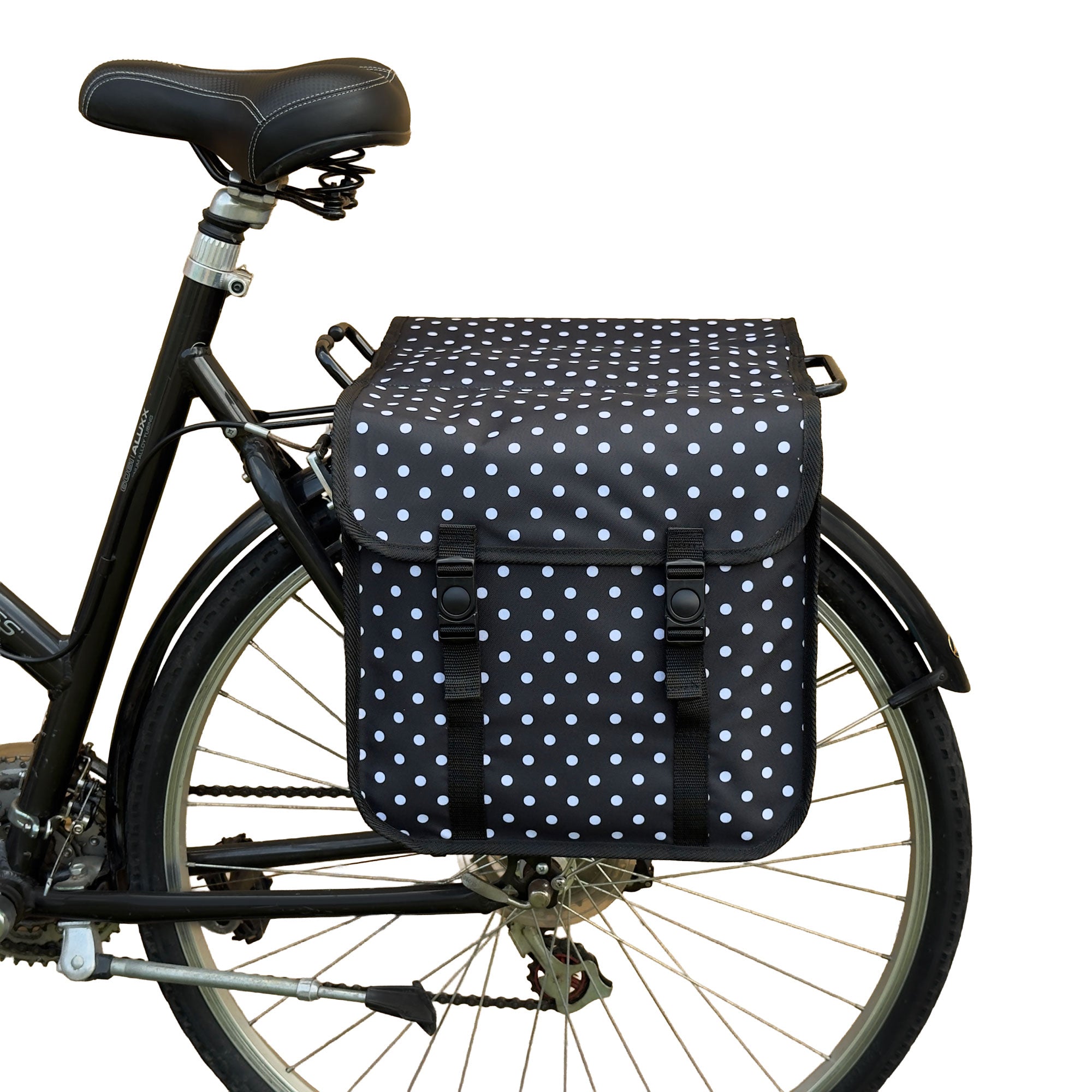 Classic CE - Bicycle Double Pannier Bag - White Polka Dots