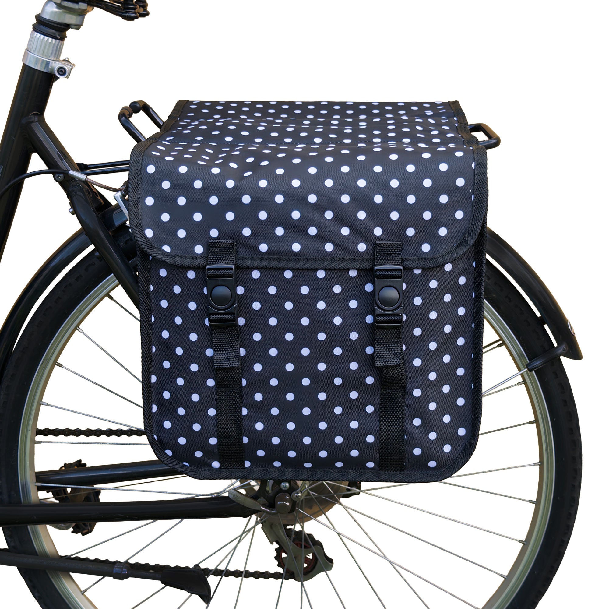 Classic CE - Bicycle Double Pannier Bag - White Polka Dots