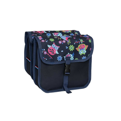 BikyBag Classic Mini kids' bike double pannier, Owls pattern, front view