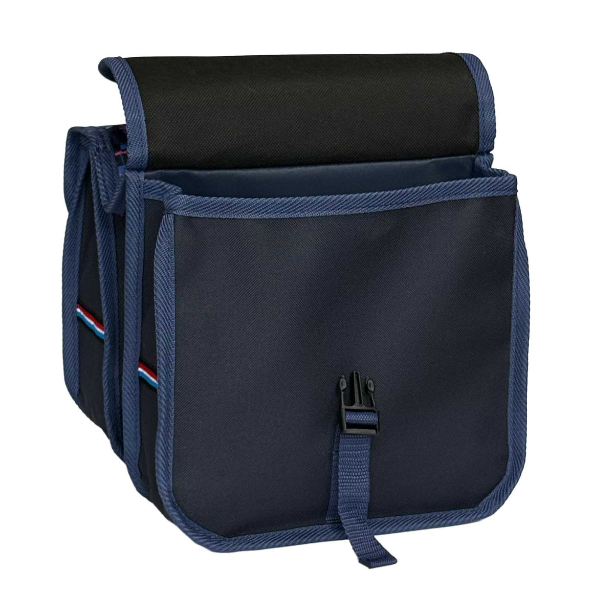 BikyBag Classic Mini kids' bike double pannier, Owls pattern, one bag with the flap open