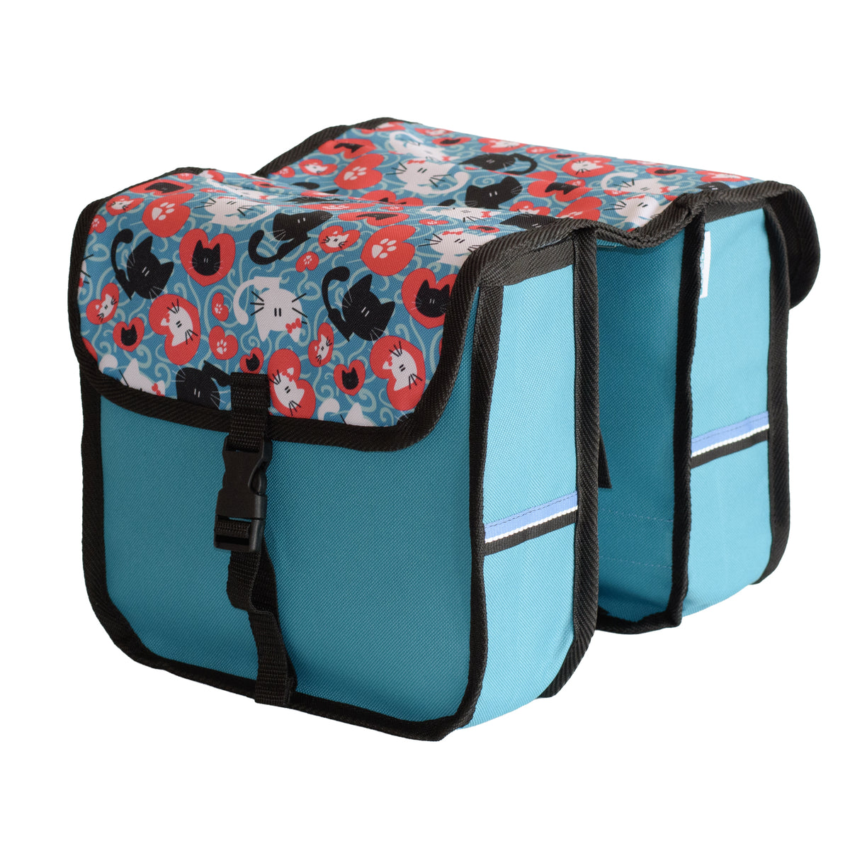 BikyBag Classic Mini kids' bike double pannier, Cats pattern, both bags from the side