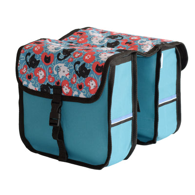 BikyBag Classic Mini kids' bike double pannier, Cats pattern, both bags from the side