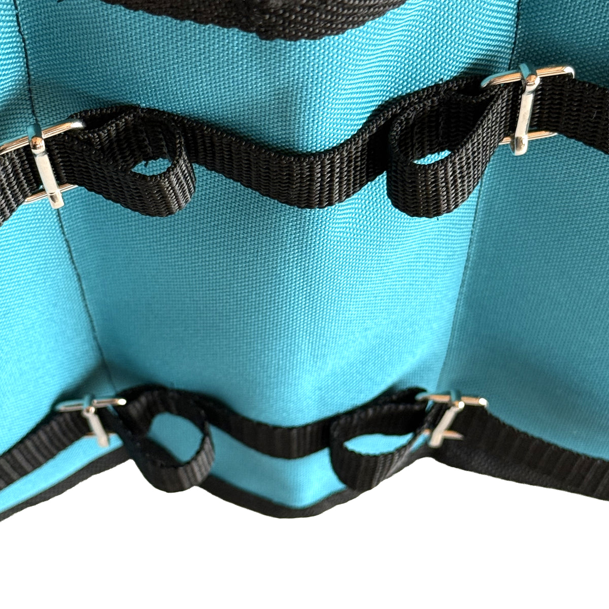 BikyBag Classic Mini kids' bike double pannier, Cats pattern, the strap buckles on the wheel side