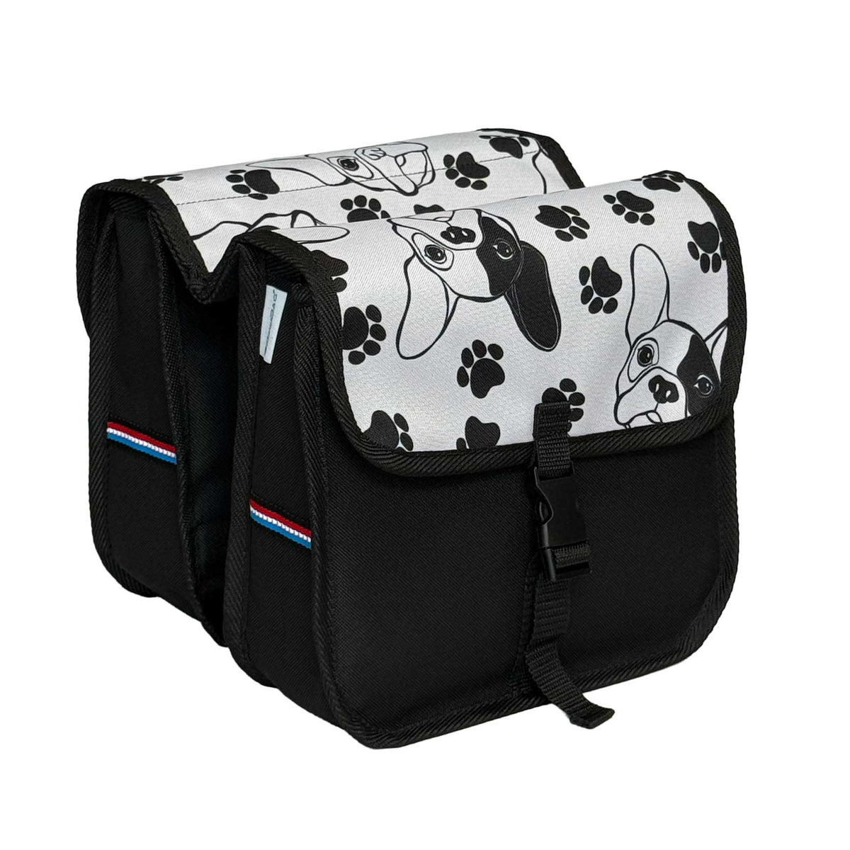BikyBag Classic Mini kids' bike double pannier, Dog pattern, both bags from the side