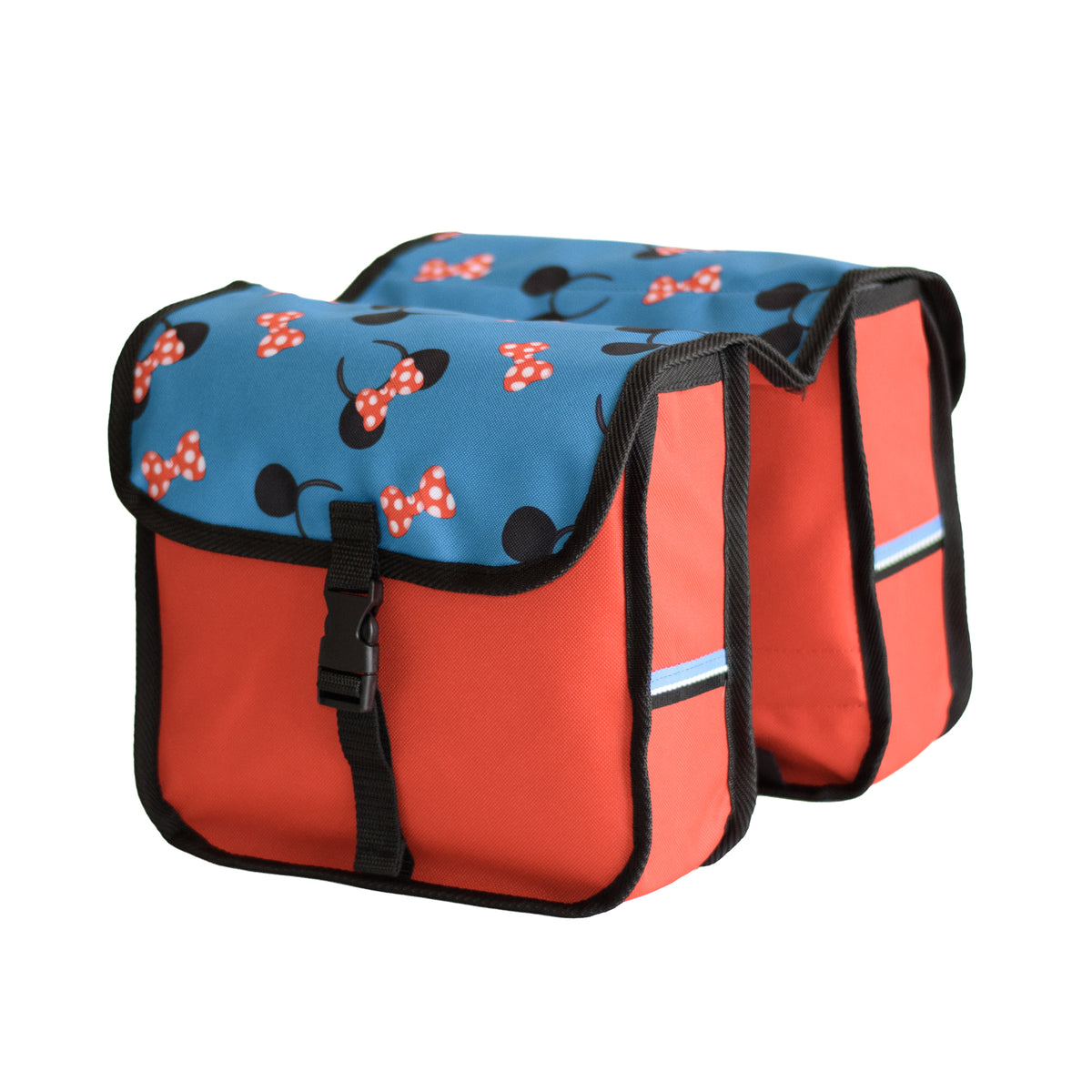 BikyBag Classic Mini, Doppel-Fahrradtasche für Kinderräder, Muster Maus, beide Taschen von der Seite