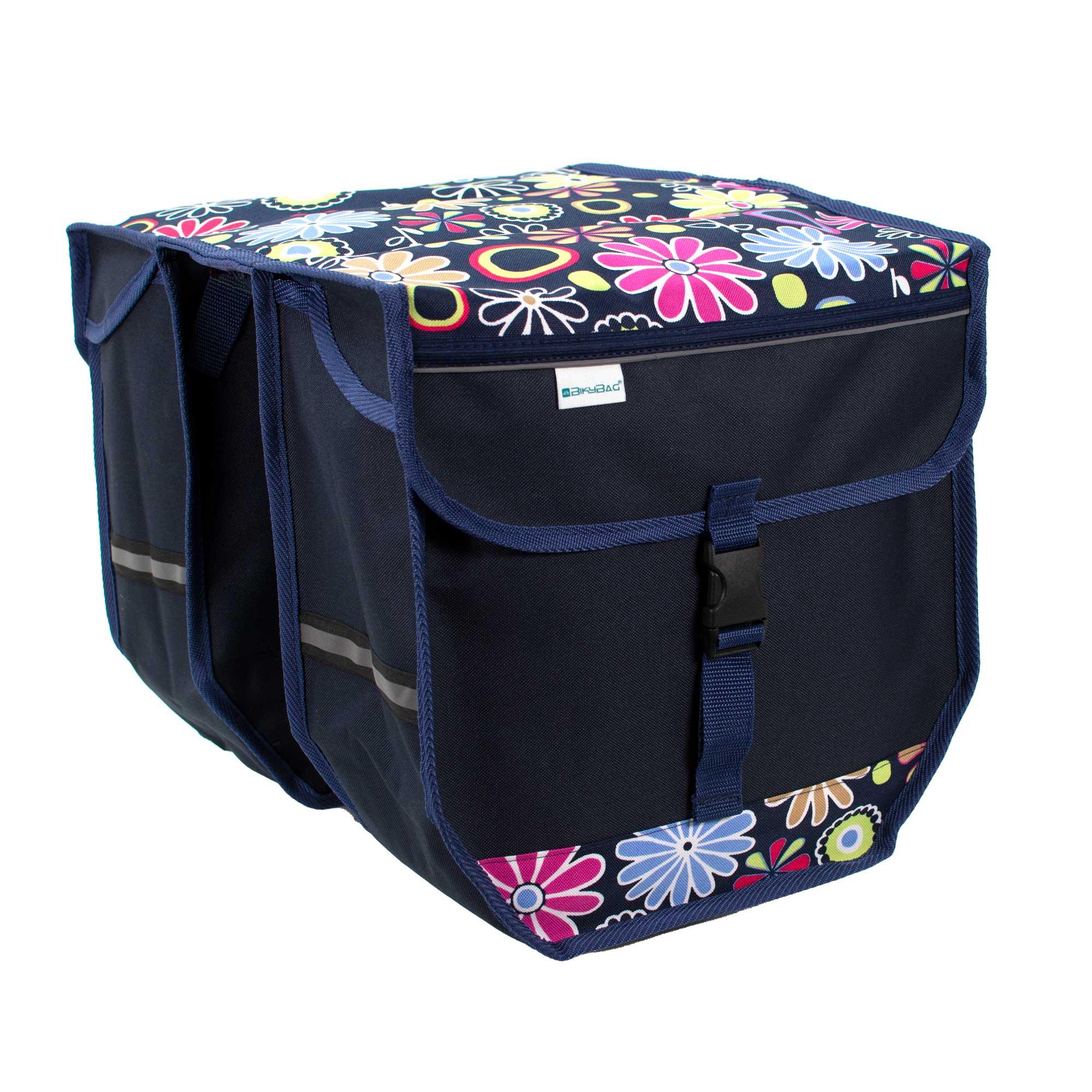 BikyBag Model T - Bicycle Double Pannier Bag (Pink Daisy) - BikyBag