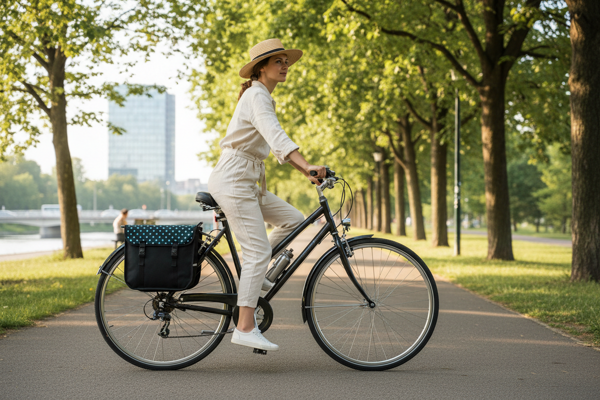 Classic - Bicycle Double Pannier Bag - Blue Polka Dots