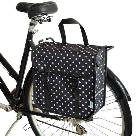 BikyBag Classic One - Single Pannier Bag for Bicycle Rear Carrier Rack (White Polka Dots)