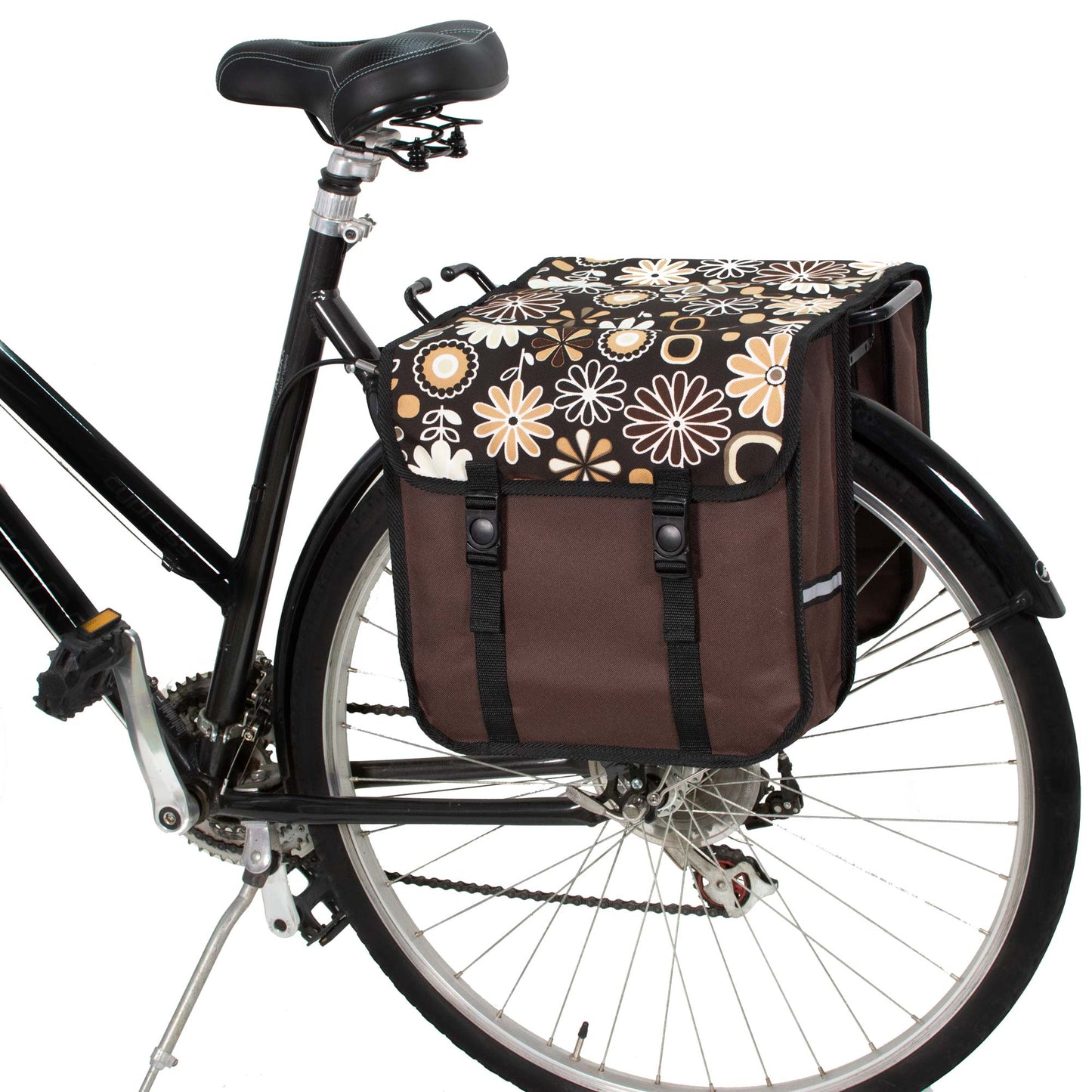 BikyBag Classic - Bicycle Double Pannier Bag (Brown Daisy Flowers) - BikyBag