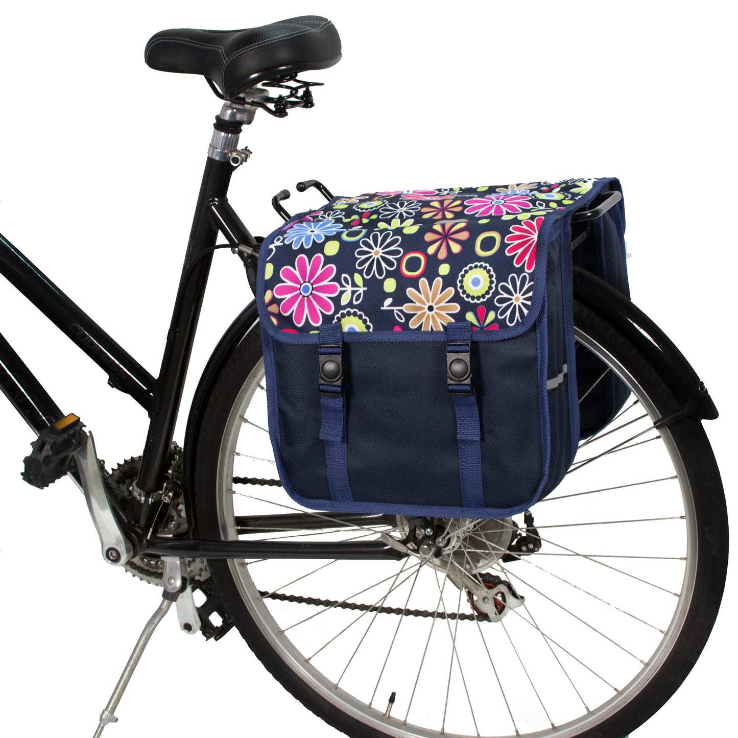 BikyBag Classic - Bicycle Double Pannier Bag (Pink Daisy Flowers) - BikyBag