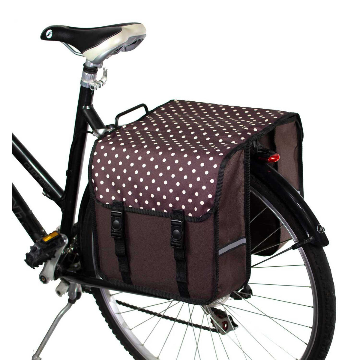 BikyBag Classic - Alforja doble para bicicleta (Lunares sobre marrón) - BikyBag