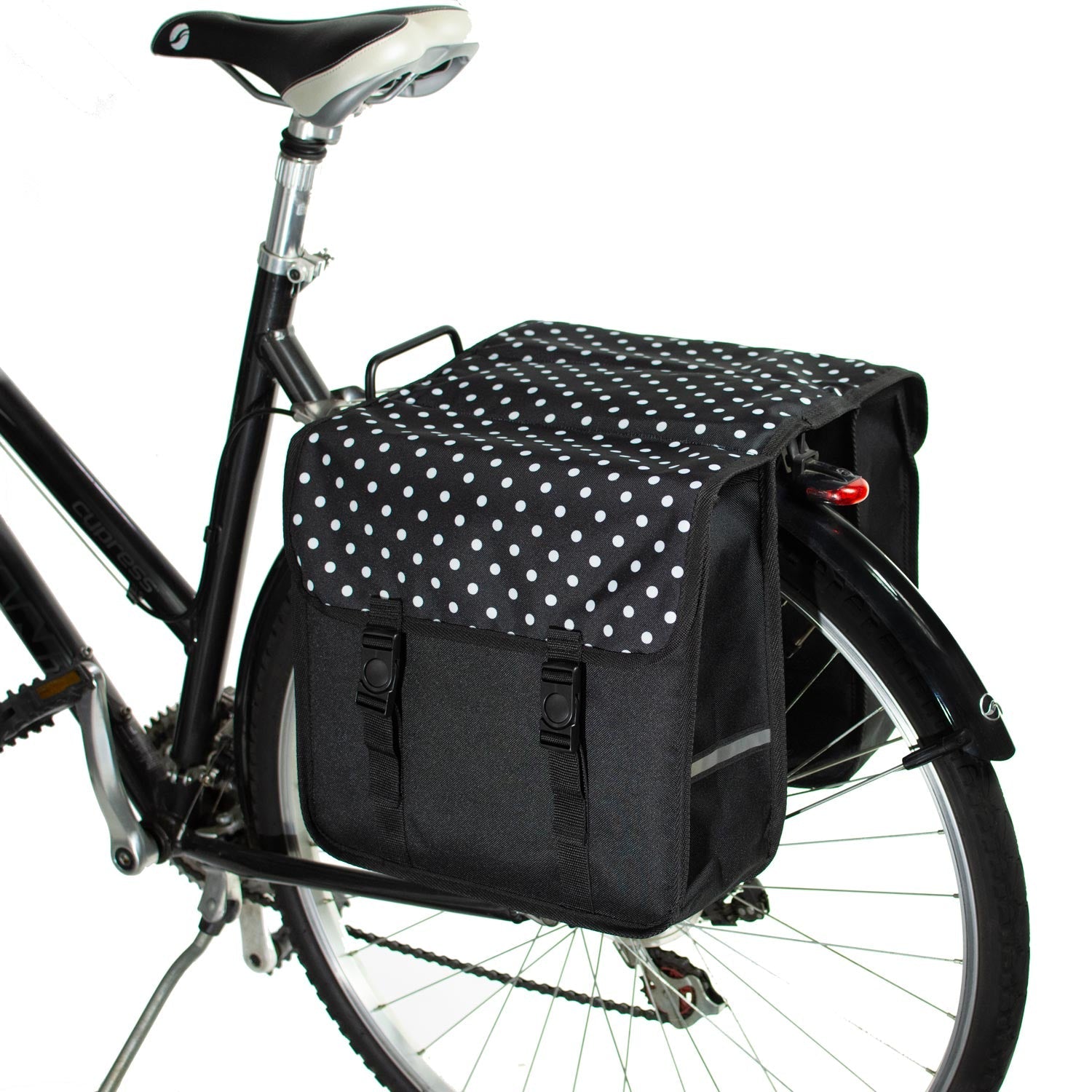 BikyBag Classic - Bicycle Double Pannier Bag (White Polka Dots) - BikyBag