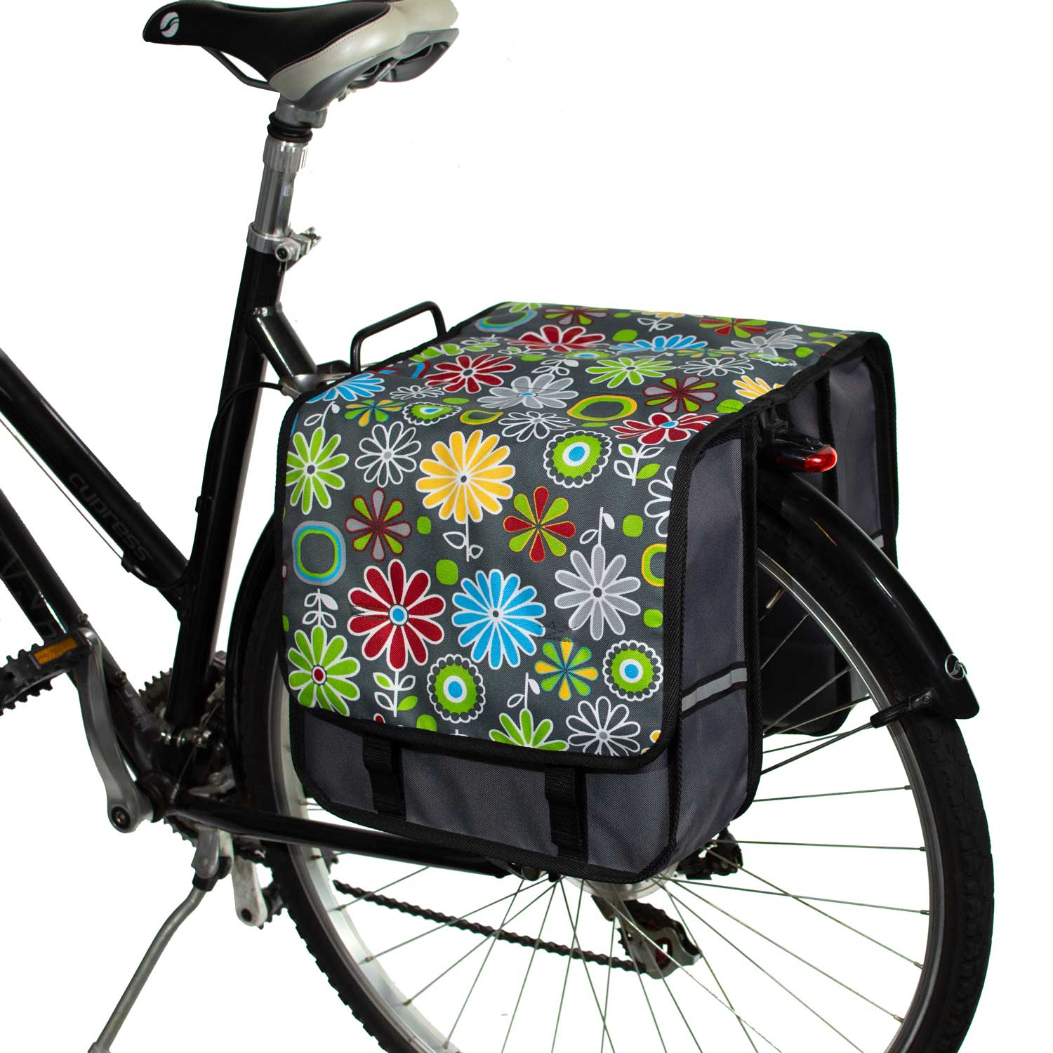 BikyBag Classic CL - Bicycle Double Pannier Bag (Grey Daisy) - BikyBag